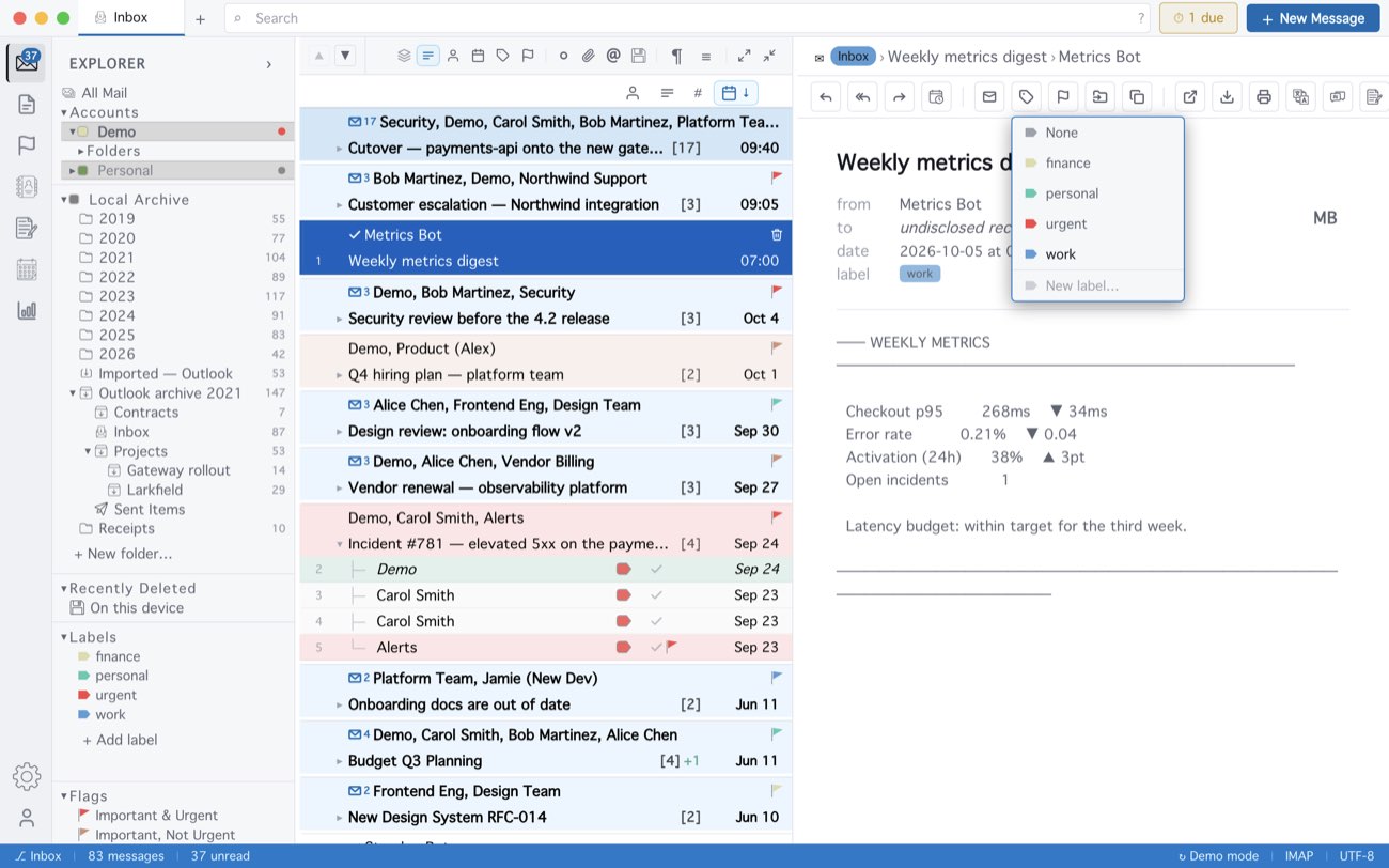 MailCode: The label picker on an open conversation.