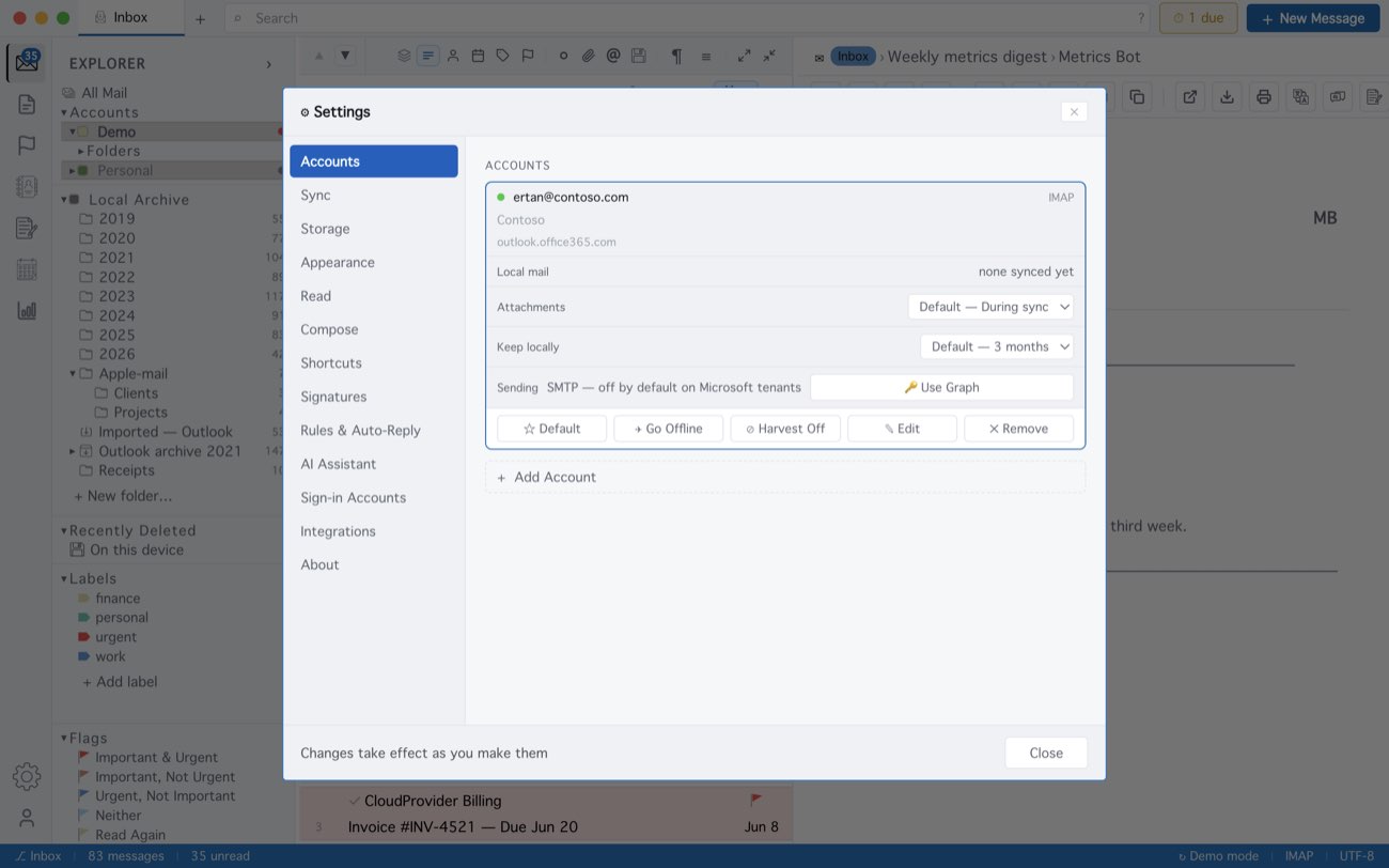 MailCode: The Sending row on a Microsoft 365 account, one click from Microsoft Graph.