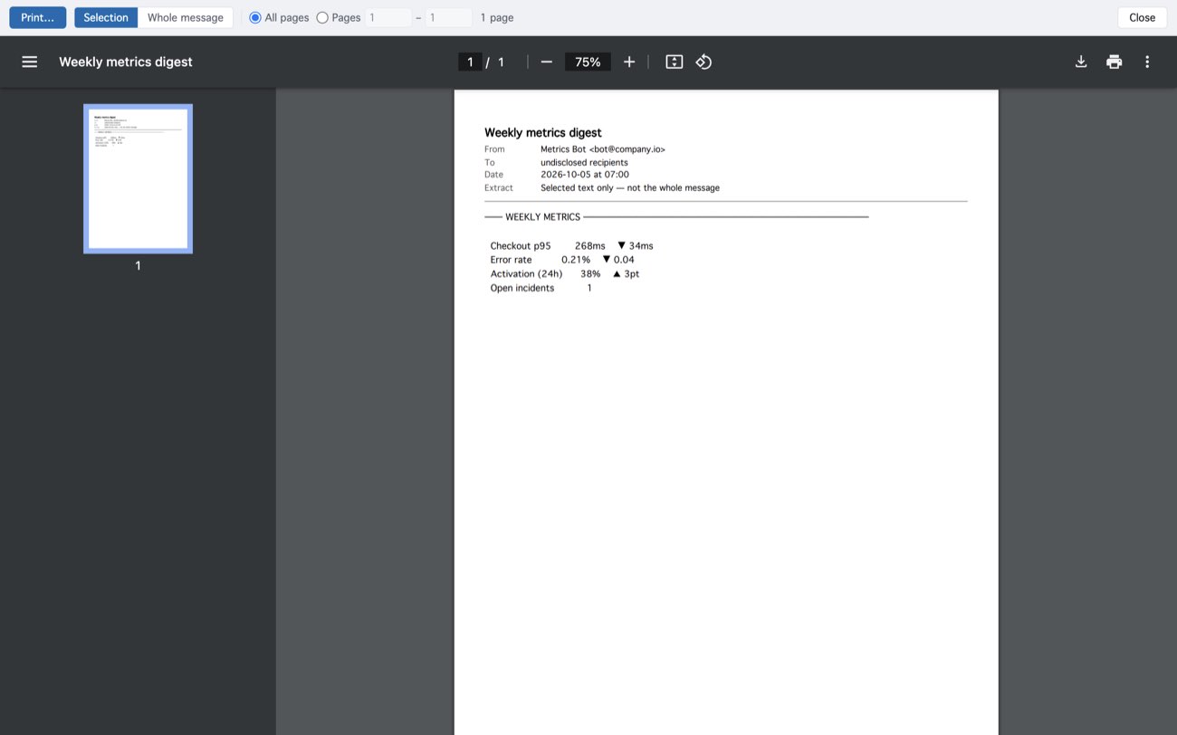 MailCode: A selected passage, ready to print on its own.